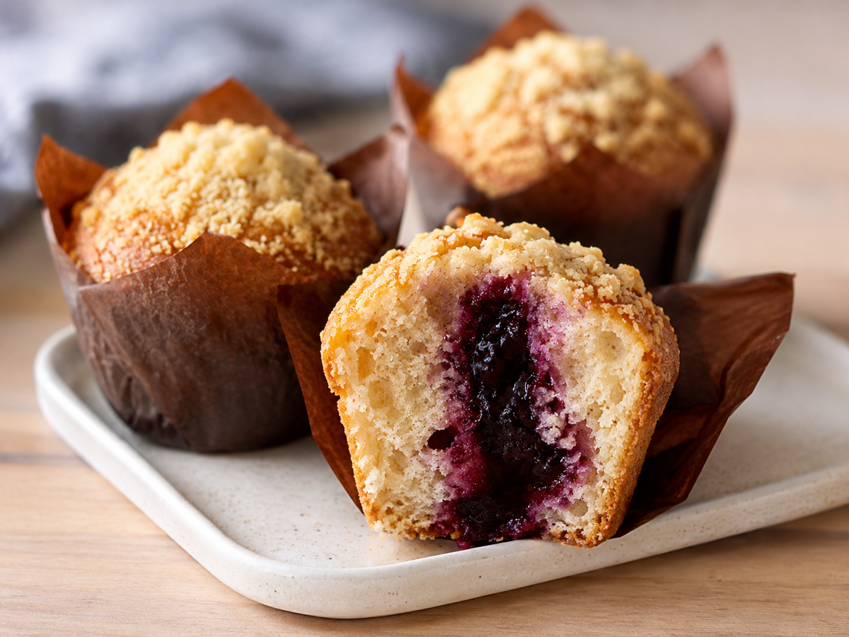Mini blueberry muffin showing the mini-indulgence side of bakery consumption moments.