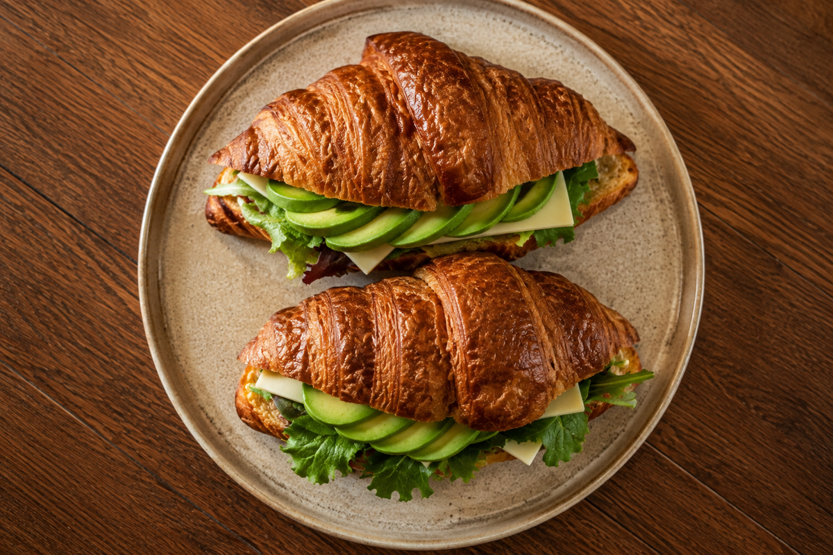 Avocado sandwich made from leftover croissants for a Singapore café counter