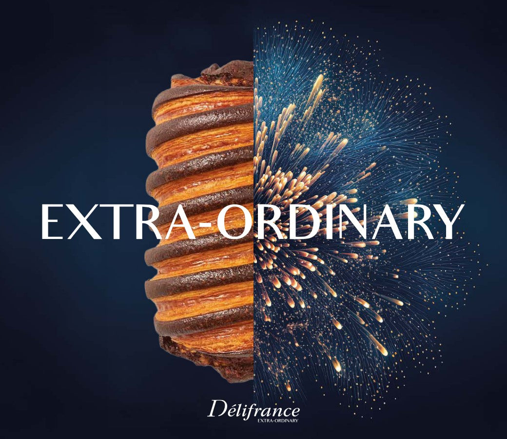Layered pastry shown in a split visual for Delifrance Singapore Wholesale
