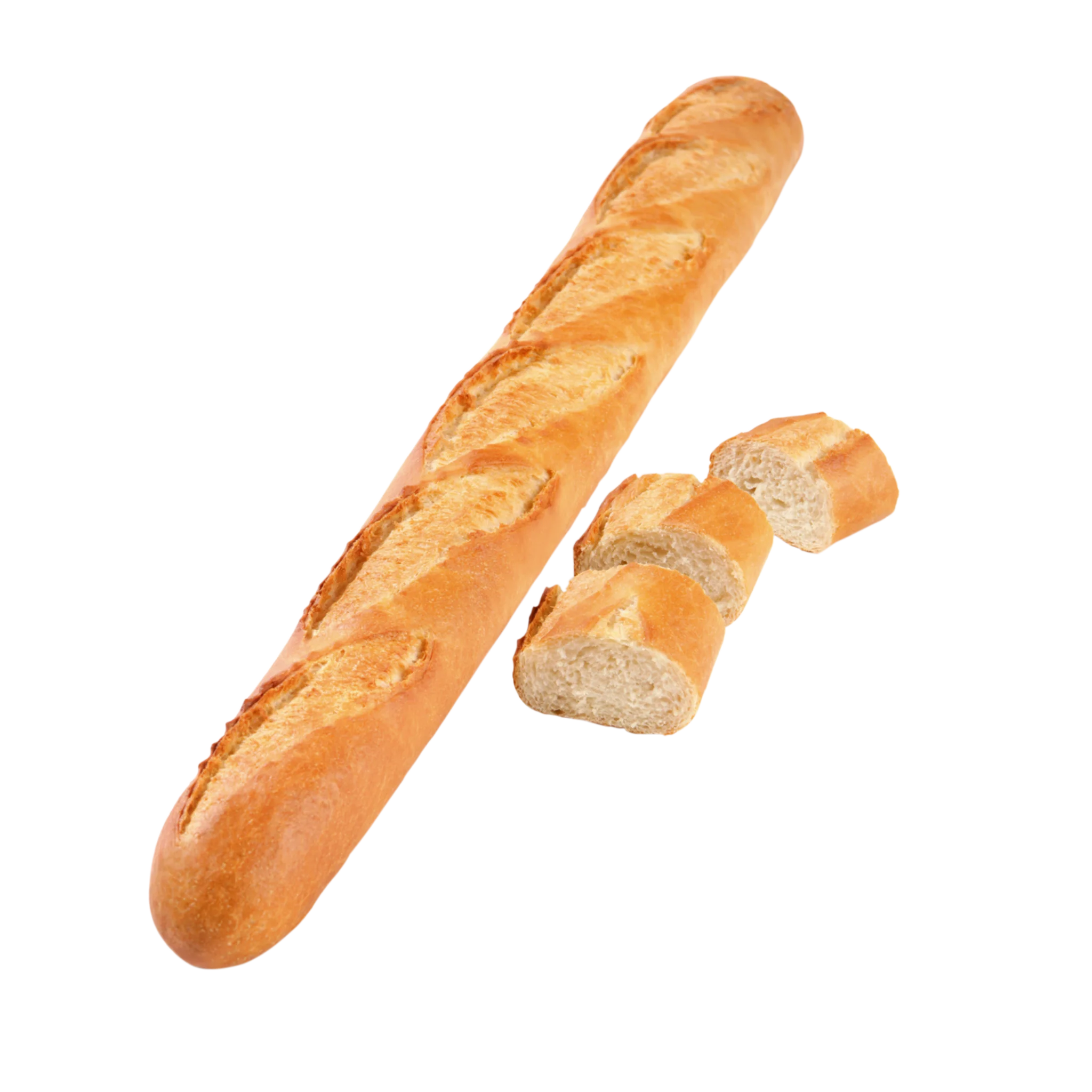 Délifrance white baguette 270g frozen part-baked bread with crisp crust and sliced pieces showing airy interior