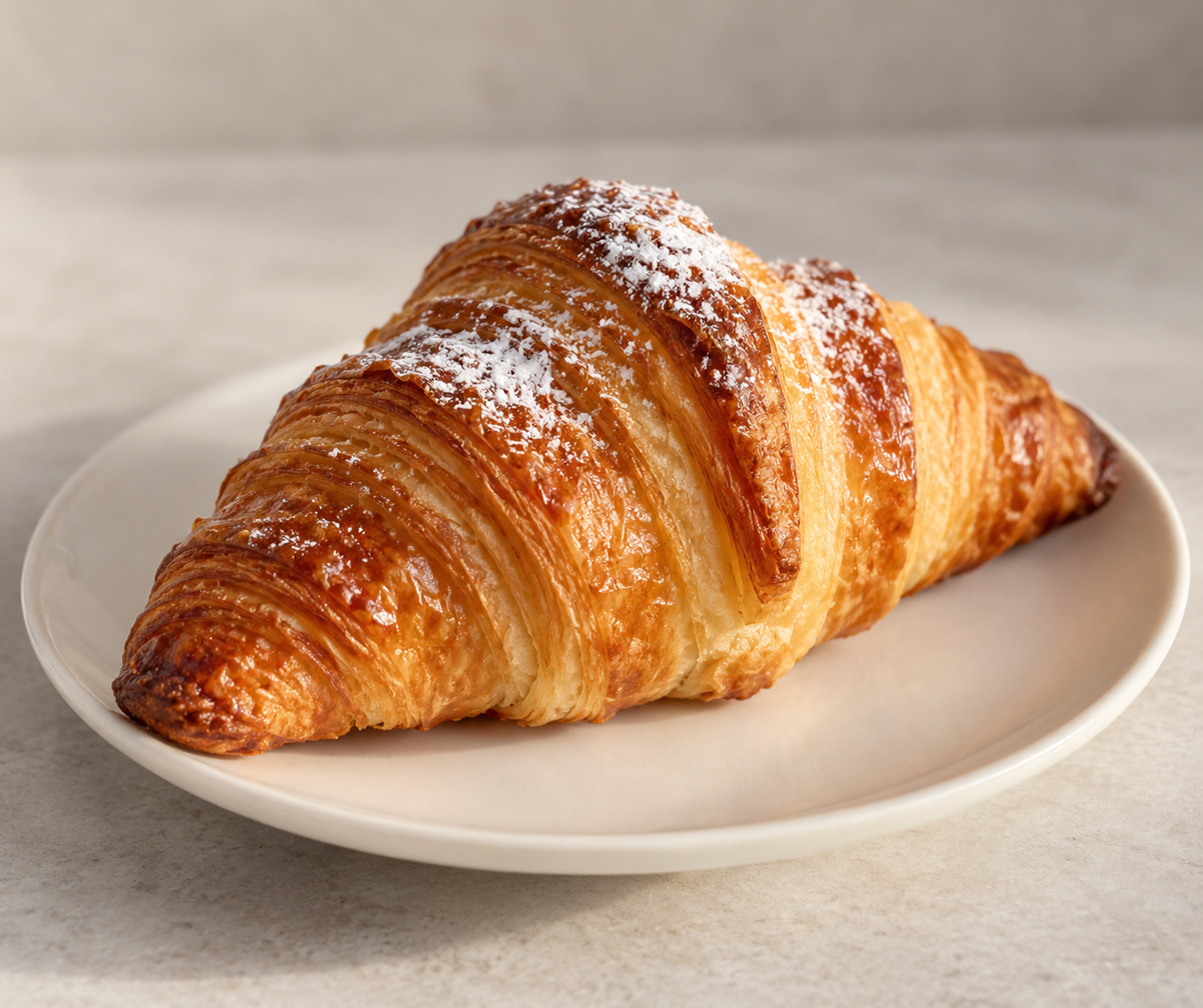 Single croissant plated cleanly to demonstrate food plating impact on sales