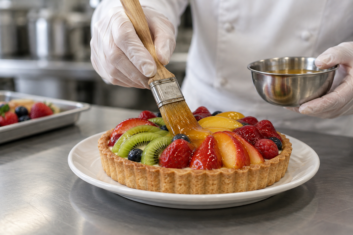 Chef applying glaze and toppings as part of food plating technique