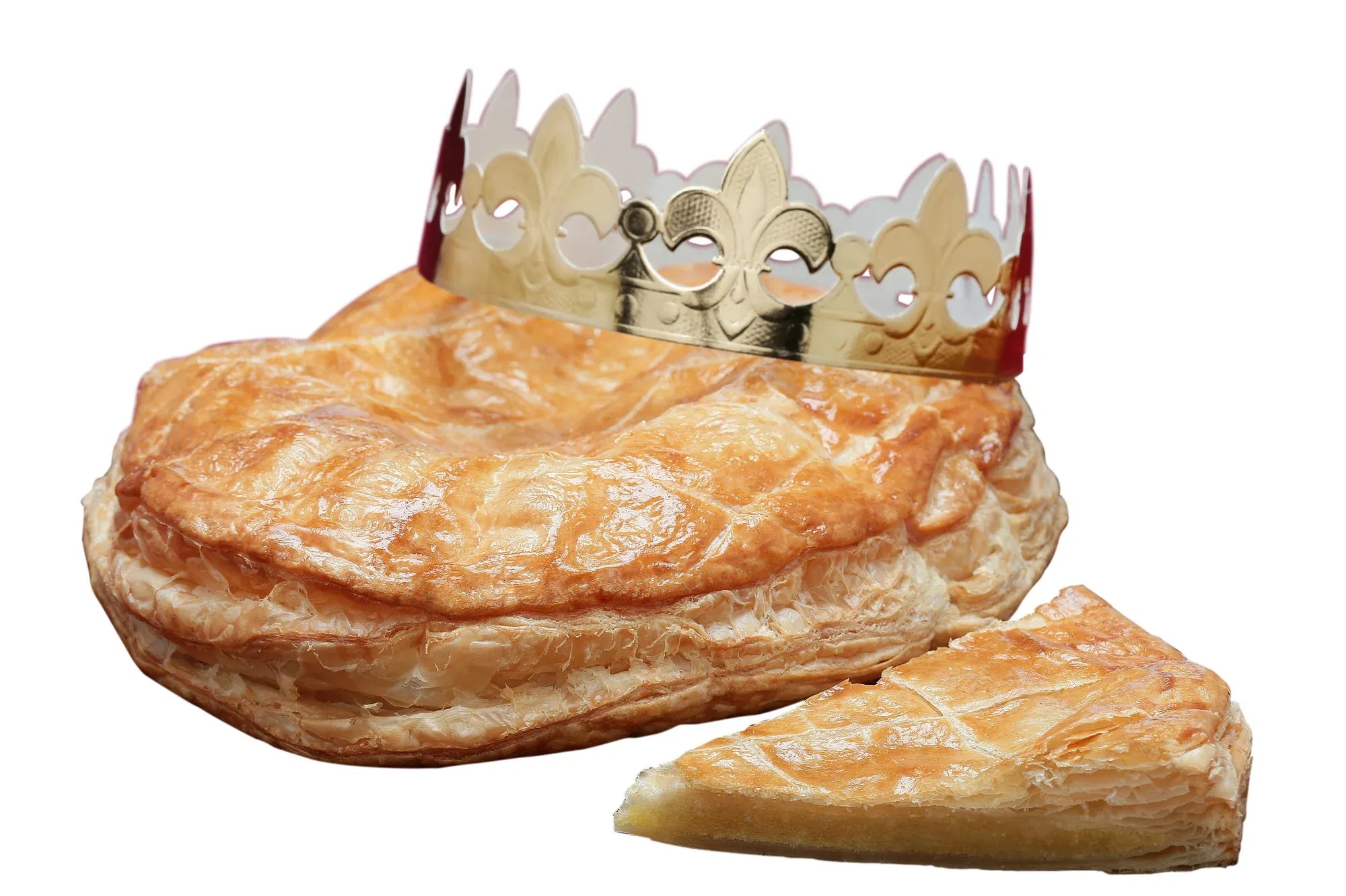 Galette des rois kings cake with decorative crown for fève ceremony
